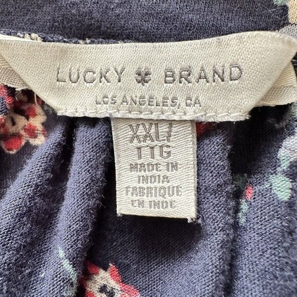 Lucky Brand Navy Floral Print Square Neck Top XXL Dark Fairy Boho Cottagecore - Picture 4 of 8